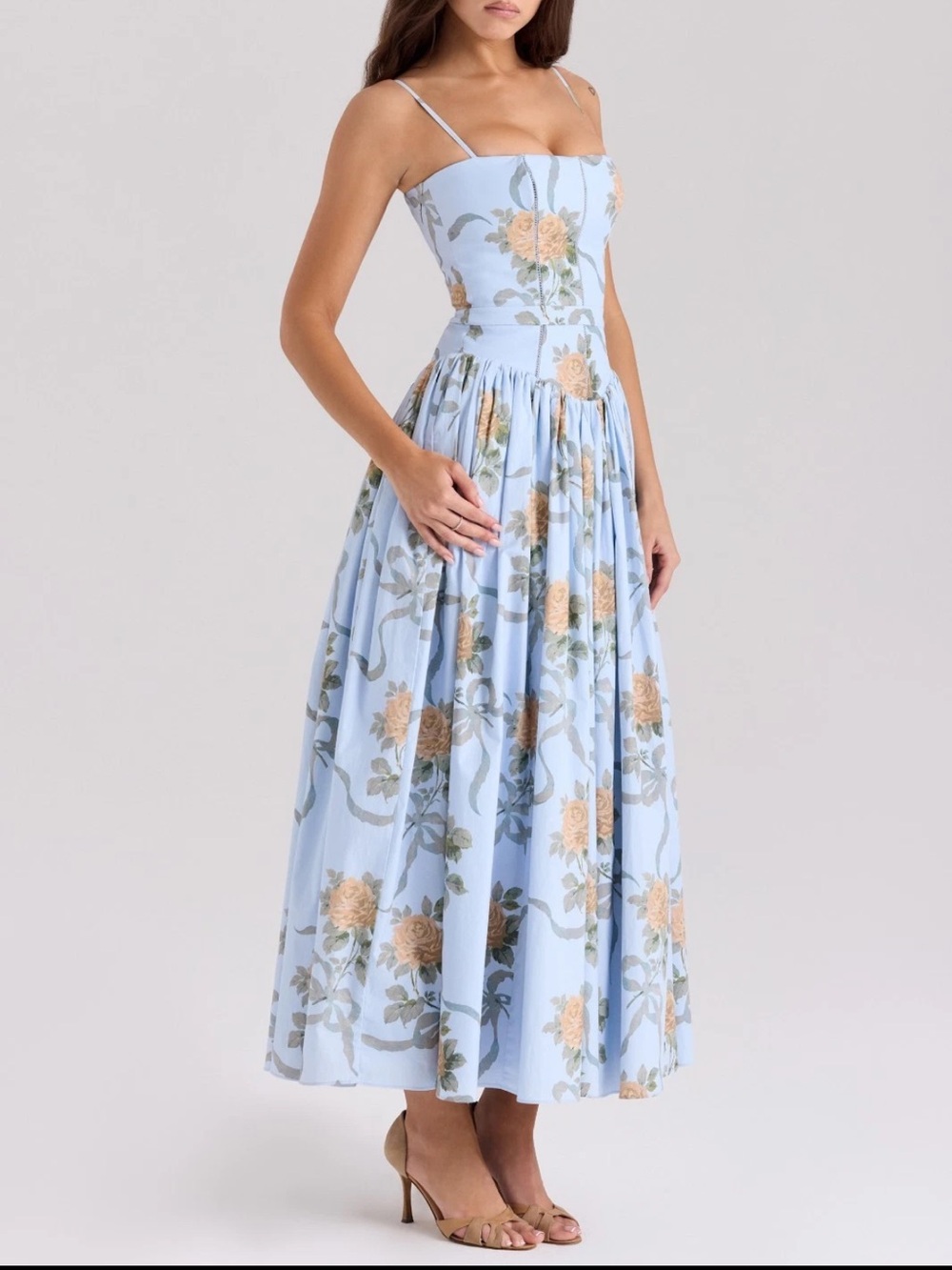 House of CB Ysabella blue vintage rose print cotton  Maxi dress